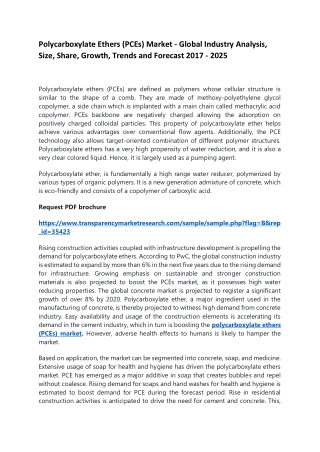 Polycarboxylate Ethers (PCEs) Market - Global Industry Analysis, Size, Share, Growth, Trends and Forecast 2017 - 2025