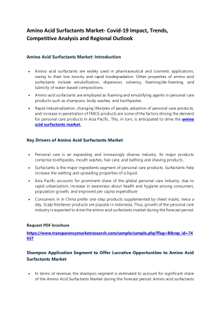 Amino Acid Surfactants Market- Covid-19 Impact, Trends, Competitive Analysis and Regional Outlook