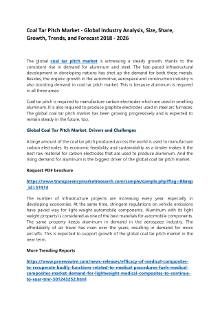 Coal Tar Pitch Market - Global Industry Analysis, Size, Share, Growth, Trends, and Forecast 2018 - 2026