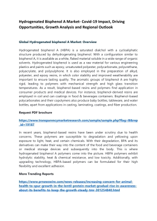 Hydrogenated Bisphenol A Market- Covid-19 Impact, Driving Opportunities, Growth Analysis and Regional Outlook