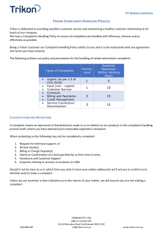 TRIKON COMPLAINTS HANDLING PROCESS