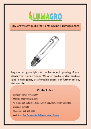 Buy Grow Light Bulbs for plants Online