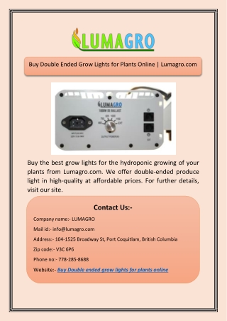 Buy Double Ended Grow Lights for Plants Online | Lumagro.com