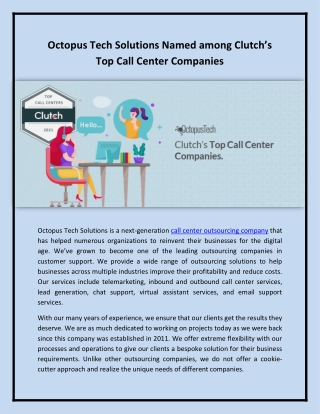 Octopus Tech Solutions Named among Clutch’s Top Call Center Companies