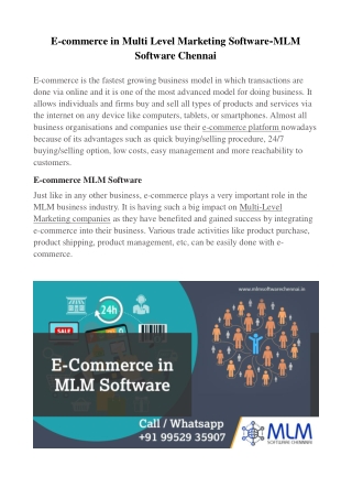 E-commerce in Multi Level Marketing Software-MLM Software Chennai