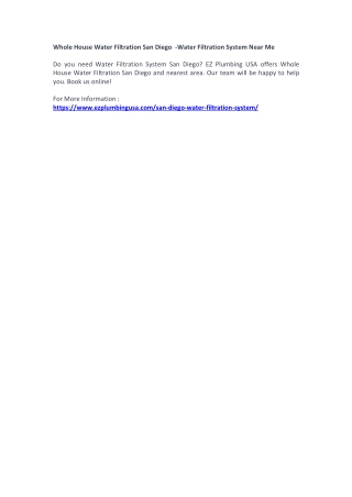 Whole House Water Filtration San Diego  -Water Filtration System Near Me