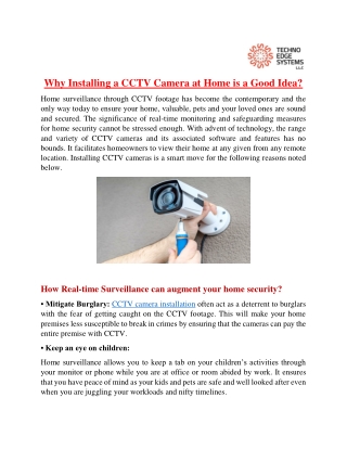 Why Installing a CCTV Camera at Home is a Good Idea?