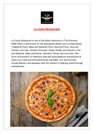 La Costa Restaurant Menu The Entrance, NSW - 5% Off