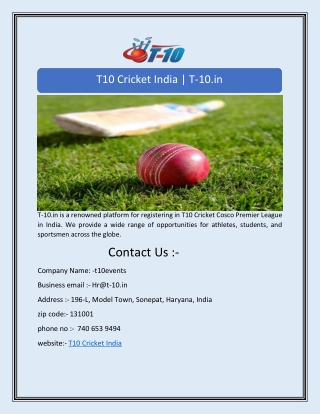 T10 Cricket India | T-10.in