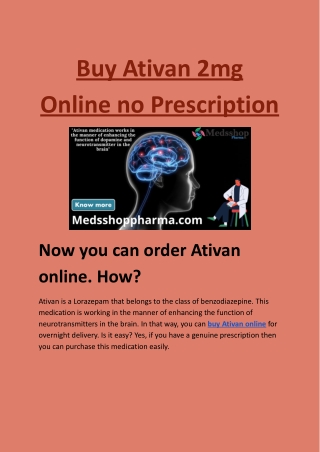 Buy Ativan 2mg Online no Prescription