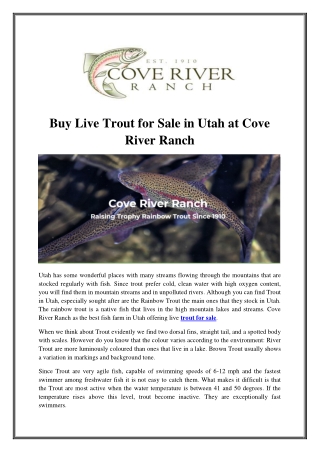 Buy Live Trout for Sale in Utah at Cove River Ranch