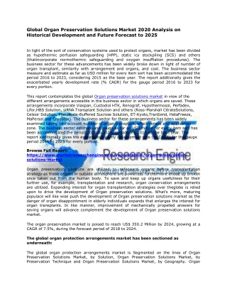 Global Organ Preservation Solutions Market