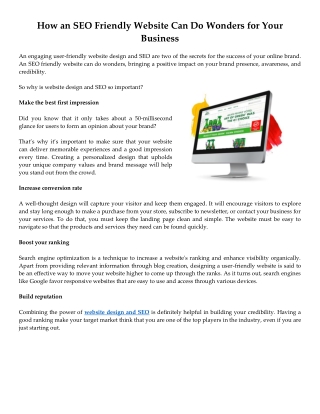 How an SEO Friendly Website Can Do Wonders for Your Business