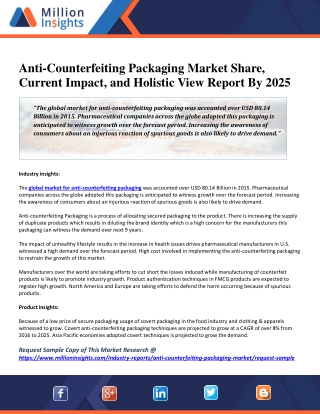 Anti-Counterfeiting Packaging Market Share, Current Impact, and Holistic View Report By 2025