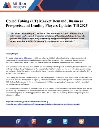 Coiled Tubing (CT) Market Demand, Business Prospects, and Leading Players Updates Till 2025