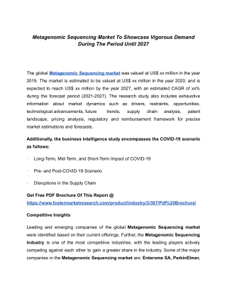 Metagenomic Sequencing Market Set For Rapid Growth And Trend By 2027