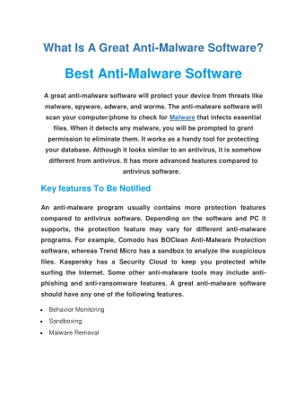 What Is A Great Anti-Malware Software? | Key Features