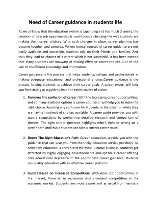 Need of Career guidance in students life