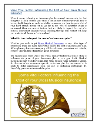 Some Vital Factors Influencing the Cost of Your Brass Musical Insurance