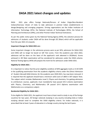 DASA 2021 latest changes and updates