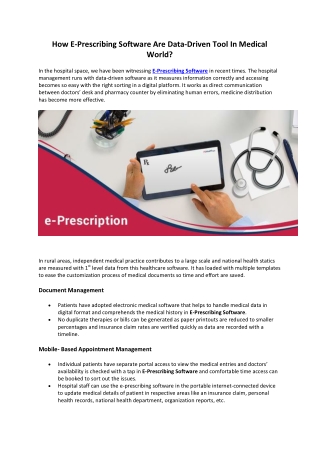 How E-Prescribing Software Are Data-Driven Tool In Medical World?