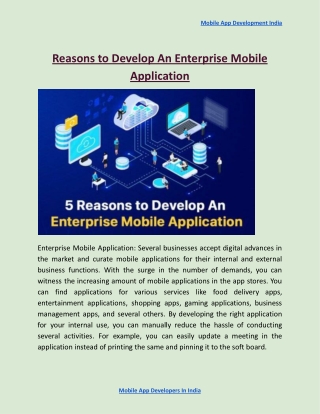 Reasons to Develop An Enterprise Mobile Application