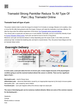 Tramadol Strong Painkiller Reduce To All Type Of Pain | Buy Tramadol Online