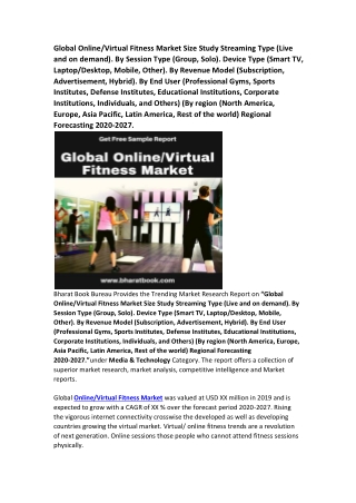 Global Online/Virtual Fitness Market Research Report Forecast : 2027