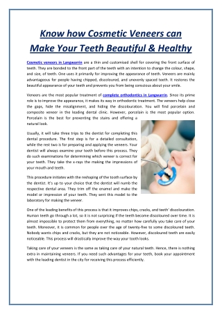 Know how Cosmetic Veneers can Make Your Teeth Beautiful & Healthy