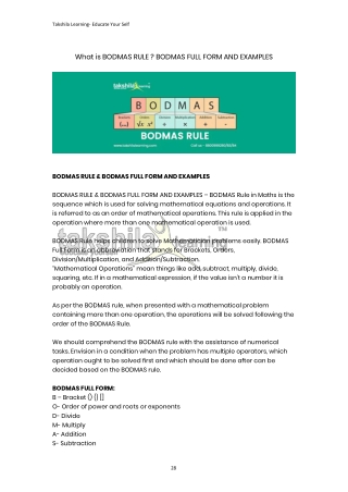 BODMAS Rules PDF | BODMAS Full Form  |CBSE Class 6 Maths