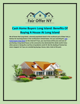 Sell Your House Fast in Long Island NY | Fair Offer NY