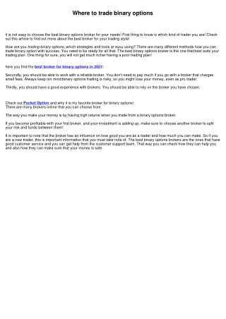 Choosing the best broker for binary options