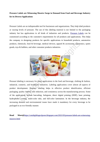 Pressure Labels are Witnessing Massive Surge in Demand from Food and Beverage Industry for its Diverse Applications