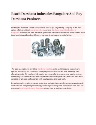 Reach Darshana Industries Bangalore And Buy Darshana Products