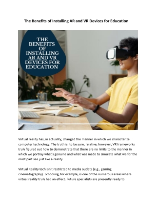 The Benefits of Installing AR and VR Devices for Education