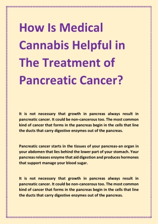 How Is Medical Cannabis Helpful in The Treatment of Pancreatic Cancer?