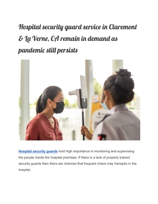 Hospital security guard service in Claremont & La Verne, CA remain in demand as pandemic still persists