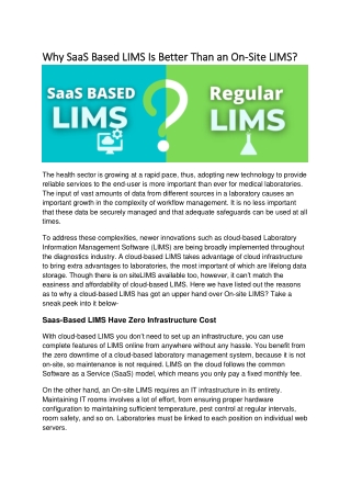 Why SaaS-Based LIMS Is Better Than An On-Site LIMS?