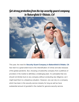 Get strong protection from the top security guard company in Bakersfield & Oildale, CA