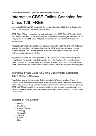 Interactive CBSE Online Coaching for Class 12th FREE