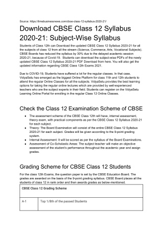 Download CBSE Class 12 Syllabus 2020-21: Subject-Wise Syllabus