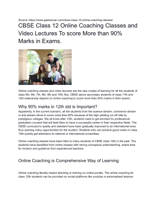 CBSE Class 12 Online Coaching Classes and Video Lectures To score More than 90% Marks in Exams