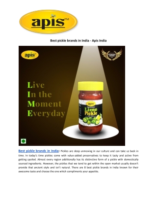 Best pickle brands in India - Apis India
