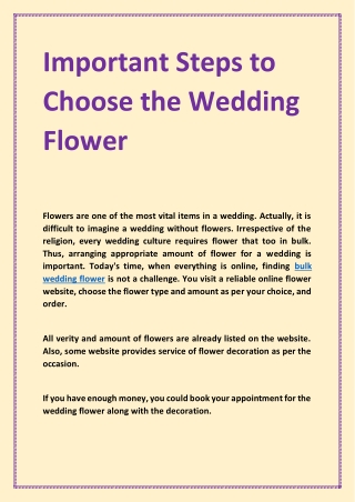 Important Steps to Choose the Wedding Flower