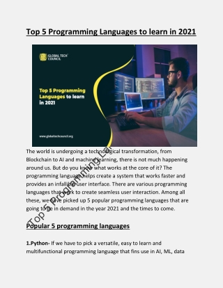 Top 5 Programming Languages to learn in 2021