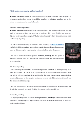 Which are the most popular Artificial jewellery?