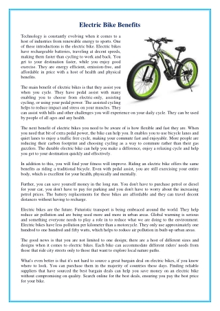 Electric Bike Benefits