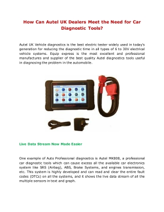 How Can Autel UK Dealers Meet the Need for Car Diagnostic Tools