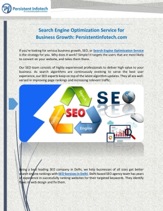 Finest & Affordable SEO Services in Delhi NCR: Persistentinfotech.Com