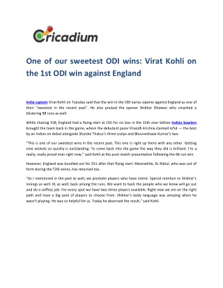 One of our sweetest ODI wins: Virat Kohli on the 1st ODI win against England